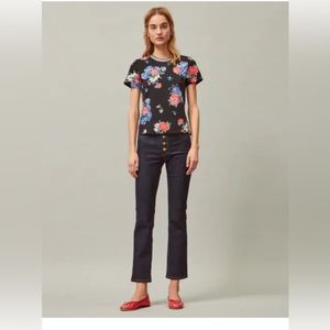 Tory Burch Black Tea Rose Jeweled T-Shirt Large EUC